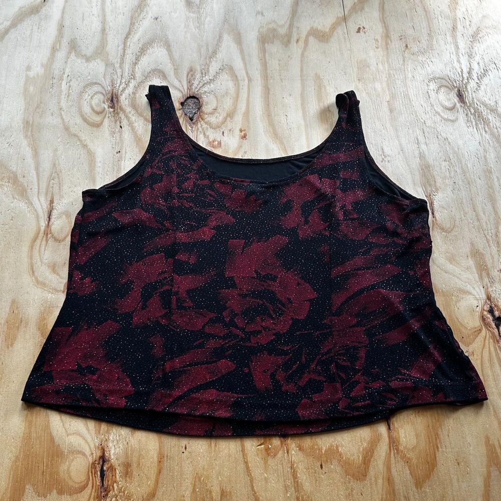 Alex Evenings Red Glitter Floral Tank Top - 3X